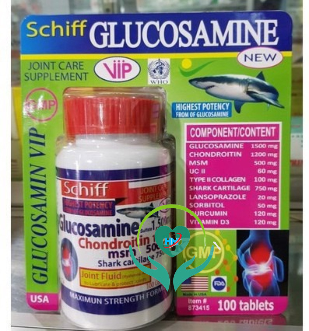 Viên uống GLUCOSAMINE 1500mg - hộp 100 viên - Giúp xương chắc khớp khỏe, ngăn ngừa thoái hóa khớp, tái tạo mô sụn