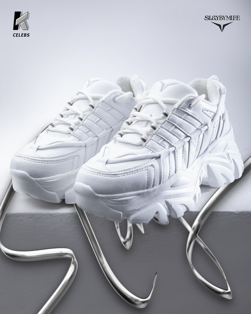 Giày đế cao SLAY BY MLEE, Sneaker Chunky All - White, Hàng chính hãng cao cấp