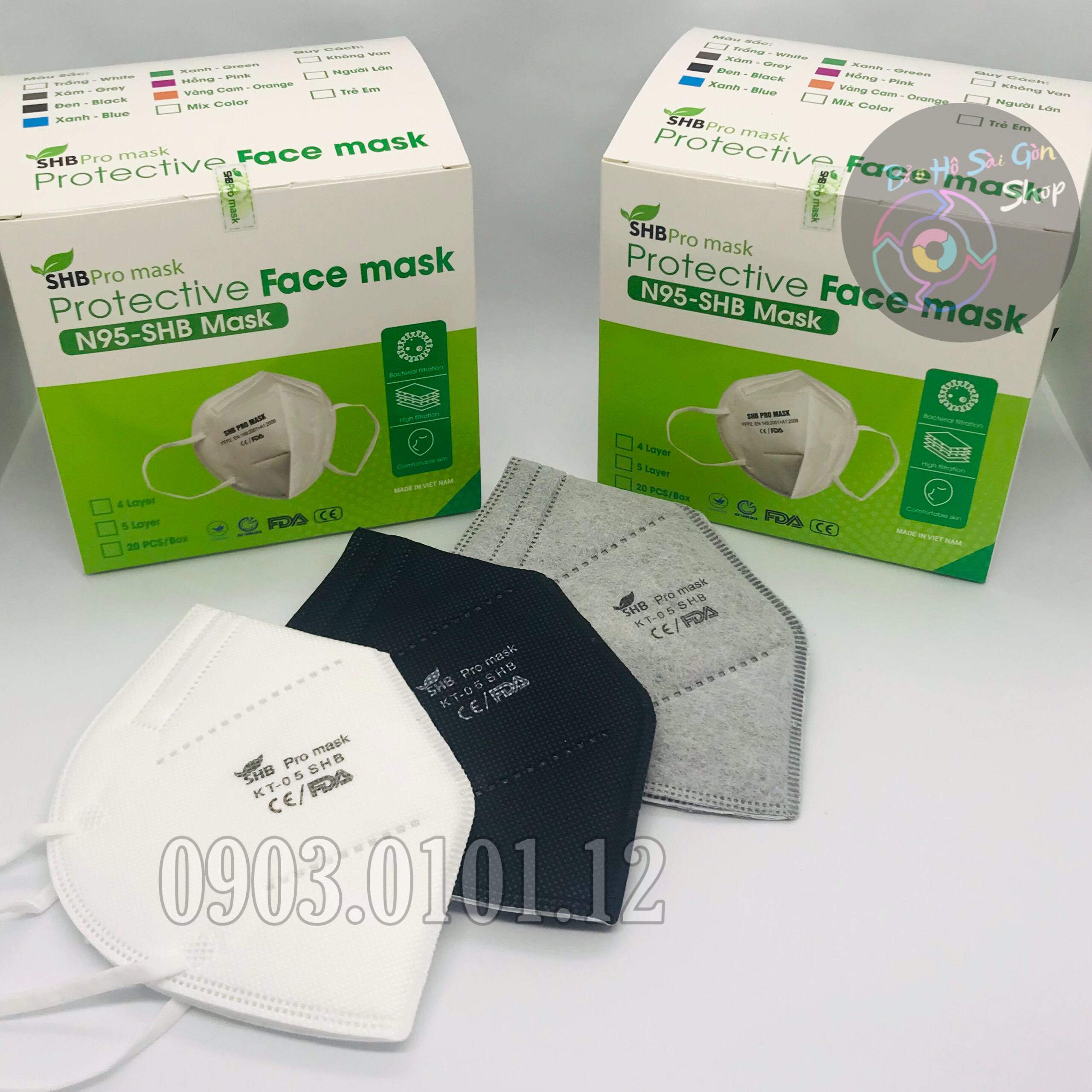 Khẩu trang n95 SHB Pro mask chính hãng, Kn95 cao cấp 5 lớp kháng khuẩn chuẩn FFP2 (hộp 20 cái)