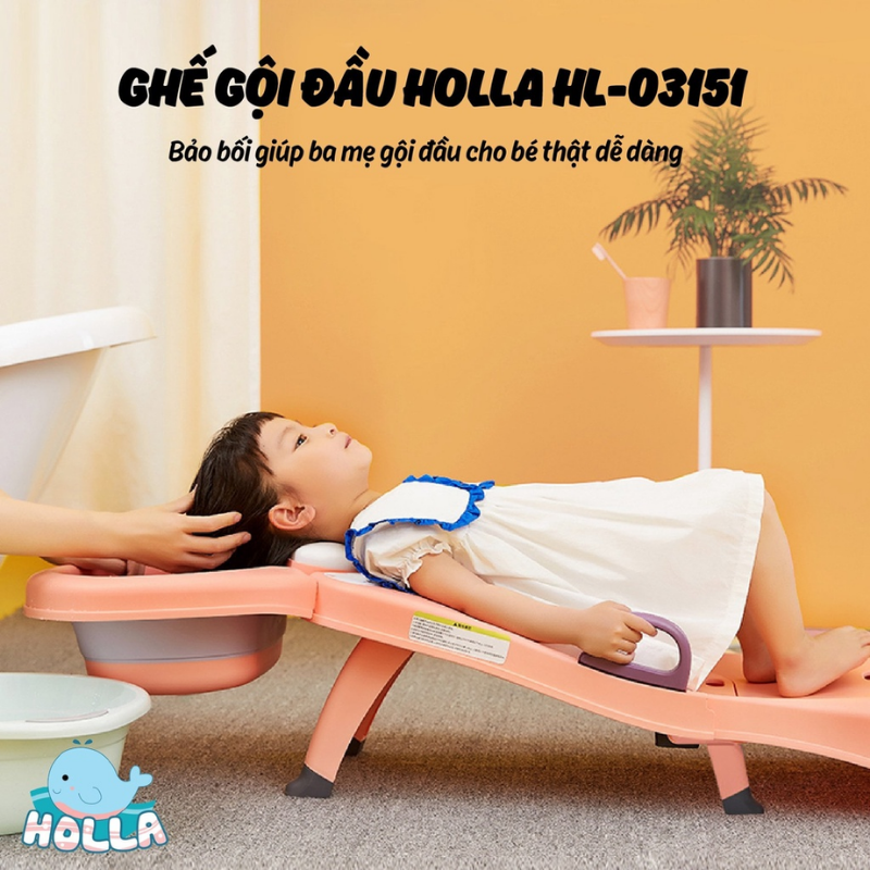 Ghế Gội Đầu Trẻ Em Holla Có Nấc Chỉnh Và Tay Vịn Dễ Dàng Gấp Gọn