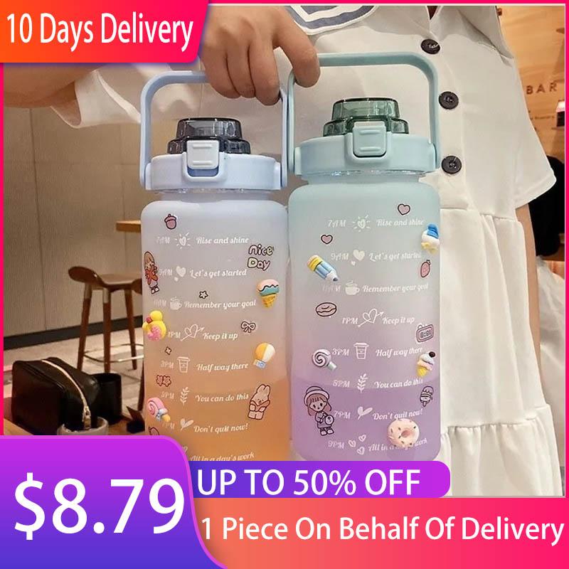 2 Lít Nước Siêu Lớn Dung Tích Ống Hút Bình Sáng Tạo Gradient Màu Nước Thông Minh Bình Cốc Trẻ Em Contigo Nước