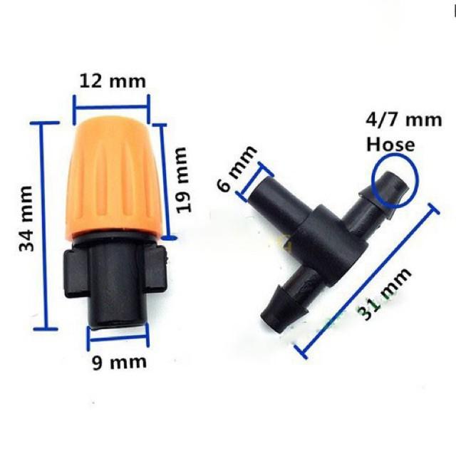 Set 5 đầu phun sương màu cam loại 1 nối tê 6