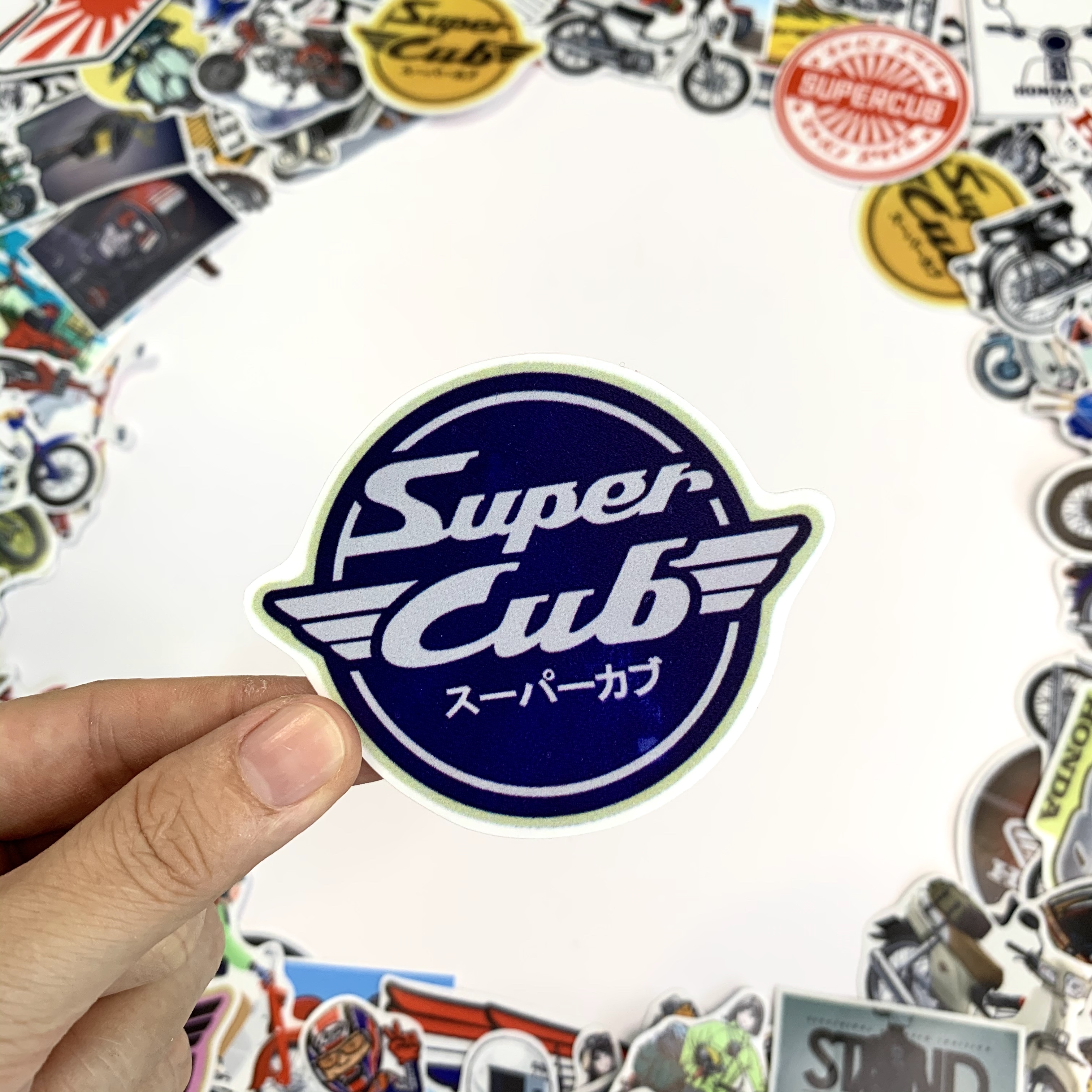 Xe Super Cub Stickers Chất Liệu PVC Chất Lượng Cao Chống Nước - Kích Thước 4-8cm