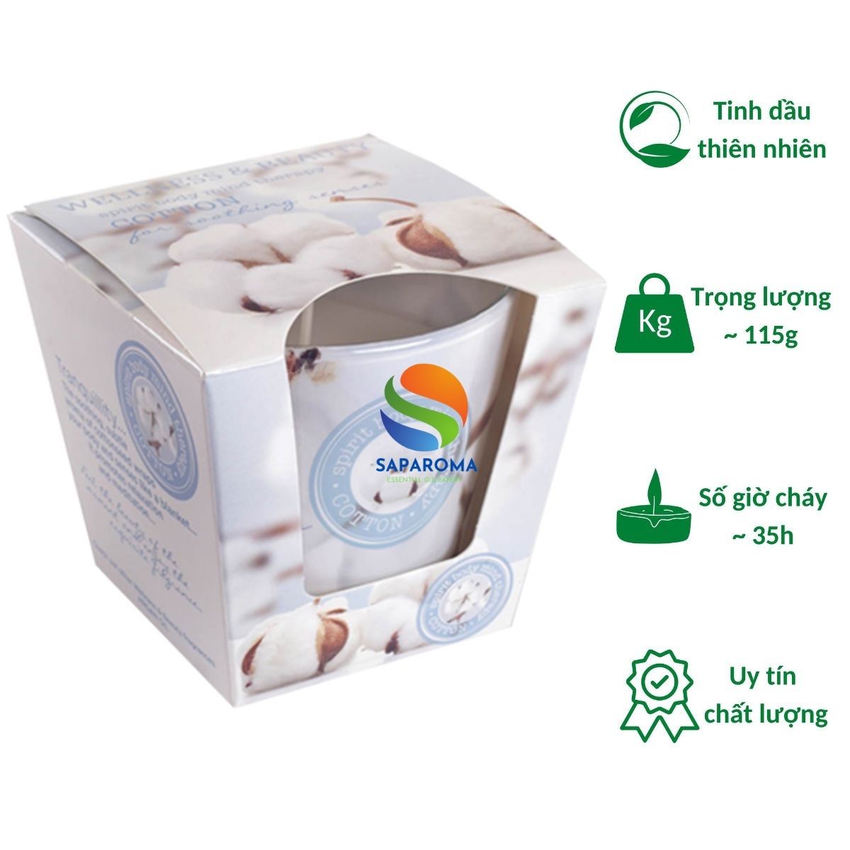 Ly nến thơm tinh dầu Bartek Wellness &amp; Beauty 115g QT00666 - hương hoa bông, nến trang trí, thơm phòng, thư giãn, hỗ trợ khử mùi (giao mẫu ngẫu nhiên)