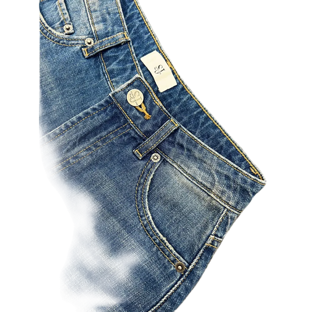 Quần short jean nữ lưng cao S01 túi đắp vuông_Quần bò jean chất Denim co giãn thương hiệu Samma Jeans
