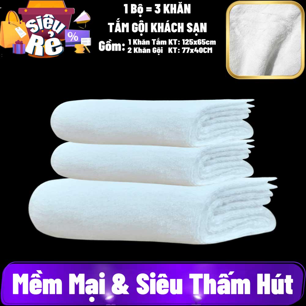 #GIẢM SỐC 1 Bộ = 3 Khăn Tắm Gội Khách sạn Cotton Xuất Khẩu Nhật gồm: #1khăn tăm 125*65cm = 250g và 2 khăn gội 77*40cm = 120g/cái