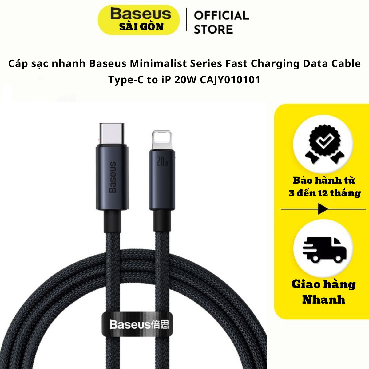 Cáp sạc nhanh Baseus Minimalist Series Fast Charging Data Cable Type-C to iP 20W CAJY010101- Hàng chính hãng
