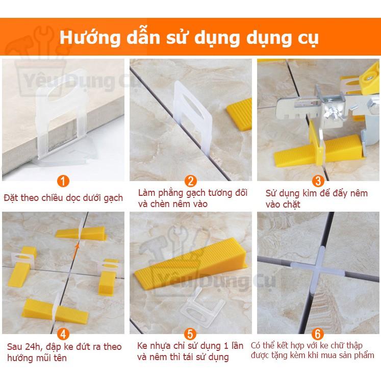 Combo bộ dụng cụ ke ốp lát gạch men: Kìm siết + 100 nêm + 300 ke móc. Ke cân bằng gạch0