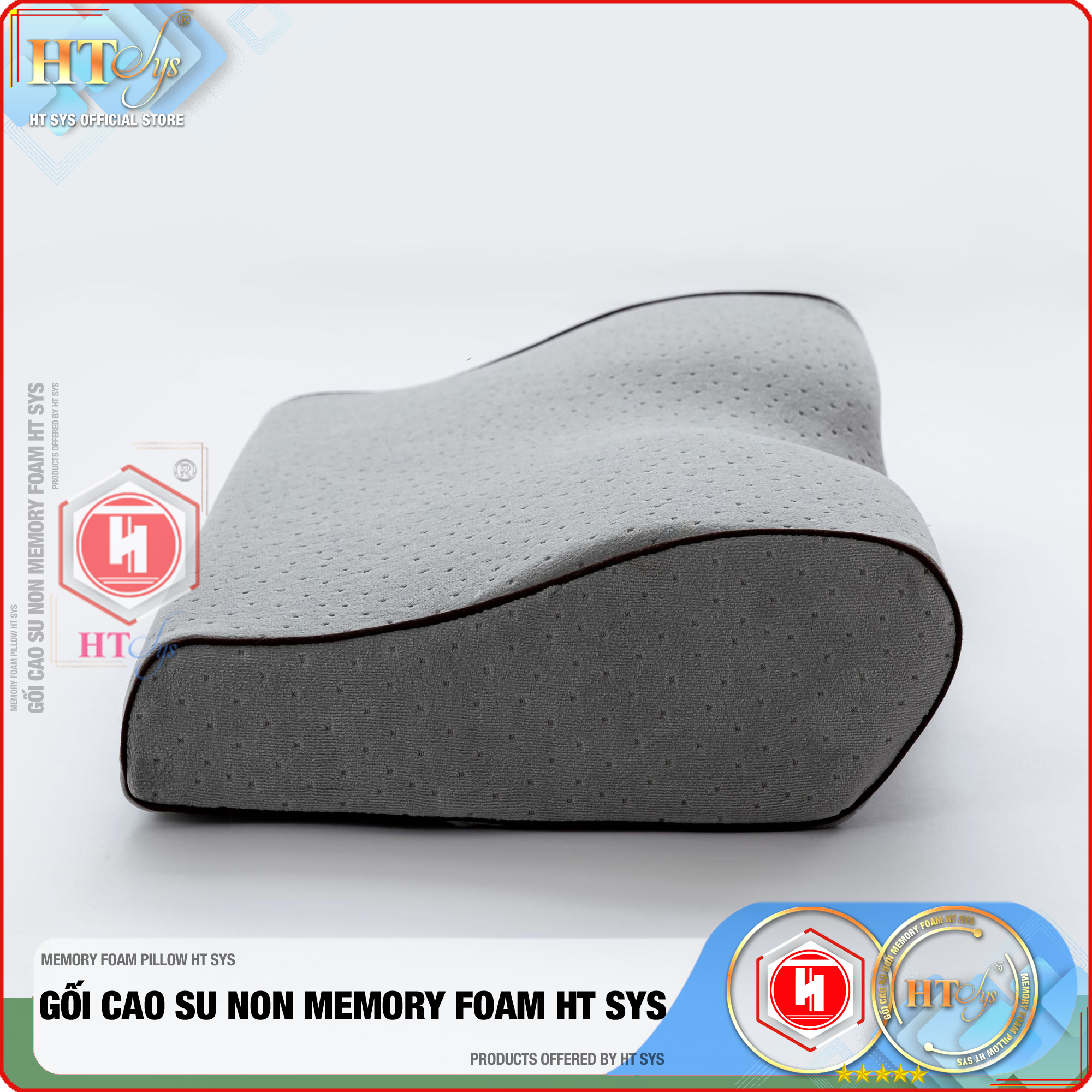 Gối Ngủ Cao Su Non Memory Foam Pillow HT SYS - Vạn Phúc - Gối Ngủ Trị Liệu - 50cmx30cm - Đem đến những giấc mơ tuyệt đẹp