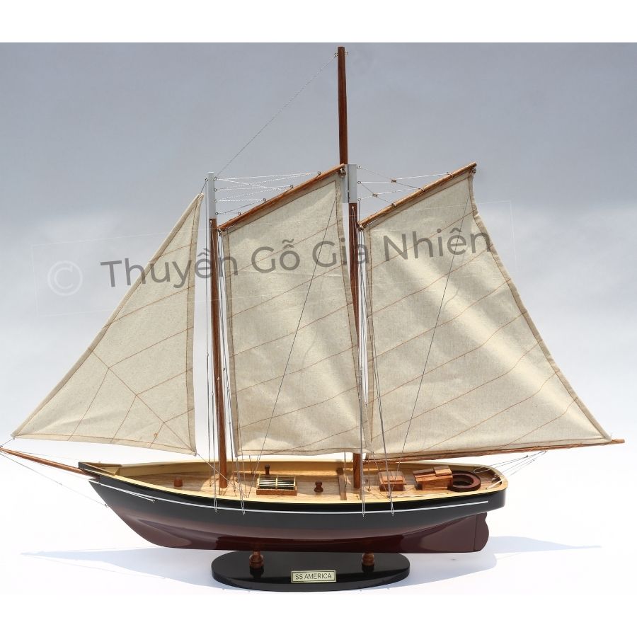 Mô Hình Thuyền Gỗ Phong Thủy Dạng Thuyền Buồm AMERICA PAINTED Chính Hãng Hàng Xuất Khẩu Chất Lượng Cao