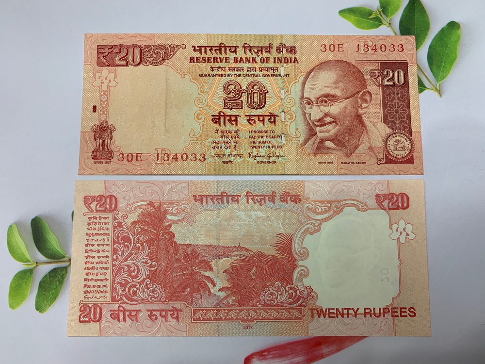 Tờ 20 Rupees India Ấn Độ -  tặng phơi nylon bảo quản tiền