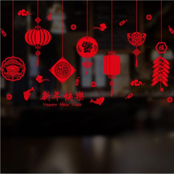 Decal trang trí tết - Rèm dây trang trí tết Lồng đèn đủ kiểu