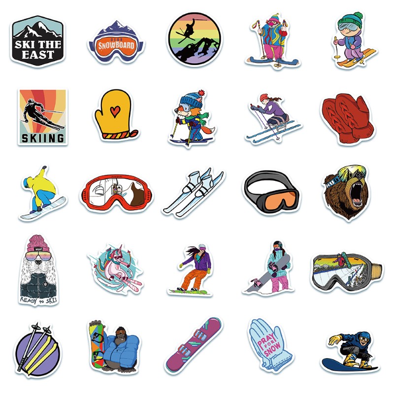 Sticker 50 miếng hình dán Skiing