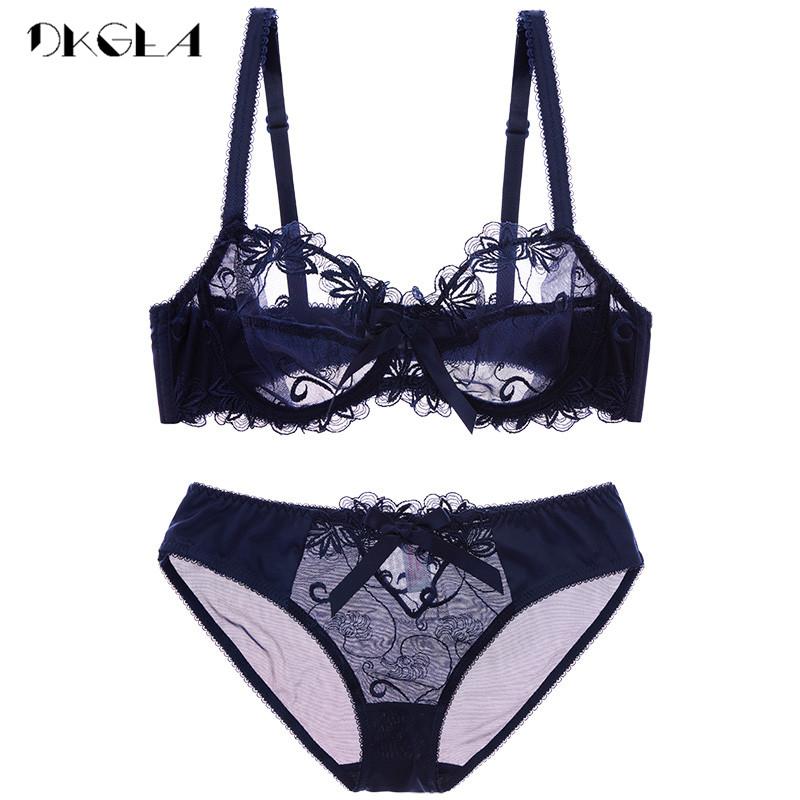Thêu Hoa Thời Trang Áo Lót Quần Lót Nữ Bộ Plus Kích Thước Quần Lót C D Cốc Siêu Mỏng Trong Suốt Áo Ngực Quần Lót Ren Bộ Áo Ngực đen