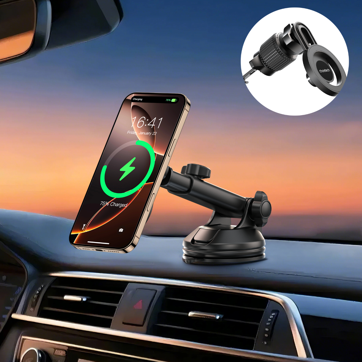 Bộ giá đỡ điện thoại hít nam châm 2in 1 Choetech H1005 dán taplo hoặc kẹp khe gió xoay 360 độ - Hàng chính hãng