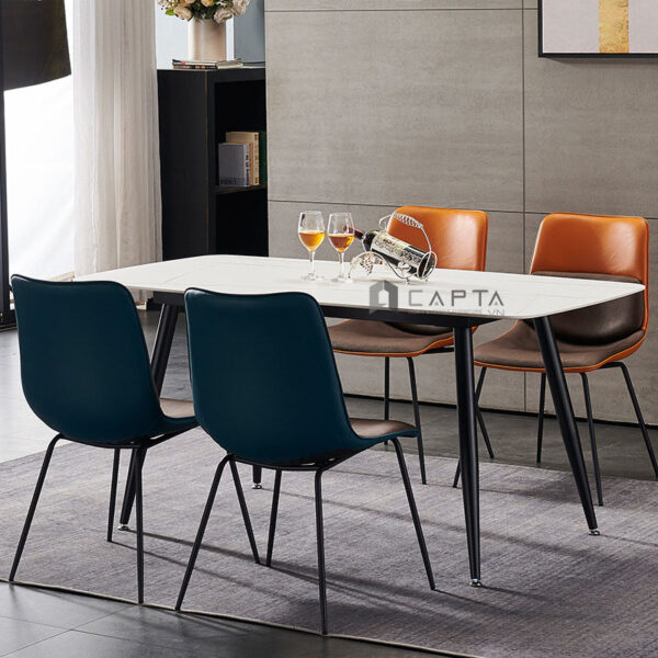 Ghế phòng ăn nệm da simili chân sắt sơn tĩnh điện nhỏ gọn hiện đại Ghế cafe tiếp khách có nệm nhập khẩu LUX31A-P tại HCM