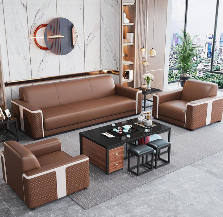 Bộ sofa bọc da văn phòng cao cấp Tundo kèm ghế đơn HVPCT-17