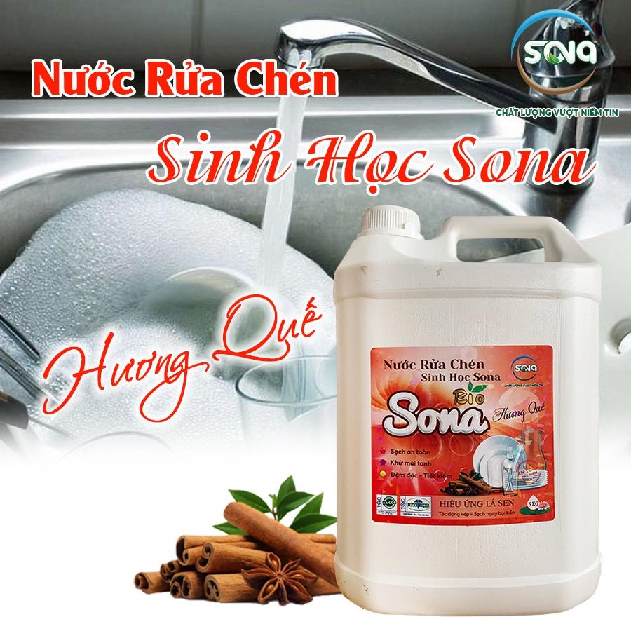 Nước rửa chén sinh học SONA 5kg sạch bong sáng bóng 100% thiên nhiên can to tiết kiệm