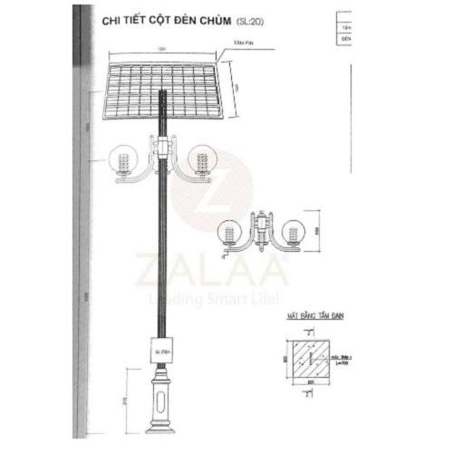 Bộ đèn công viên sử dụng điện năng lượng mặt trời 3-4 bóng LED 10-20w mã ZCV-20S-3