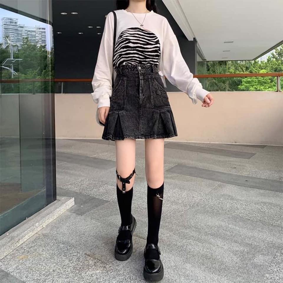 Set áo crop tay dài ngựa vằn siêu hot tiktok
