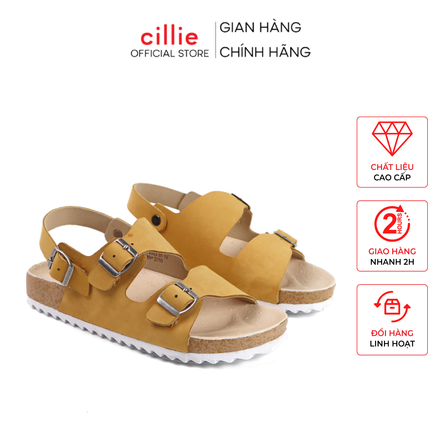 Giày sandal nữ da thật quai ngang đế giả trấu đi học đi làm Cillie 1069