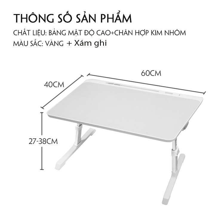 Bàn học gấp gọn thông minh ngồi giường tăng giảm chiều cao cổng USB giá đựng sách khe để ipad máy tính tiện lợi