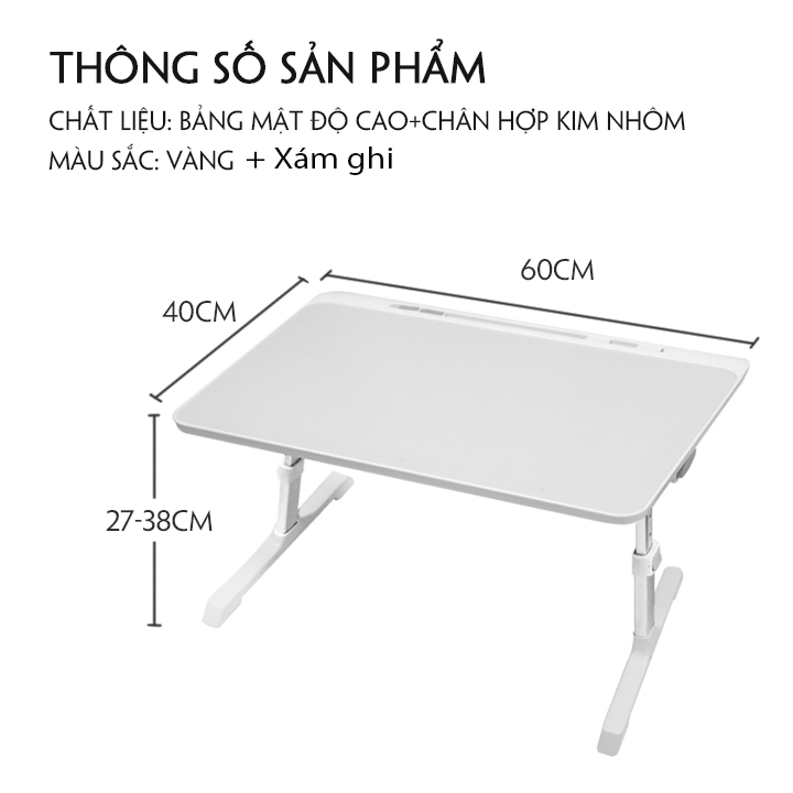 Bàn ngồi giường gấp gọn cổng sạc USB, giá đỡ ngiêng 270 độ, bàn gấp gọn thông minh