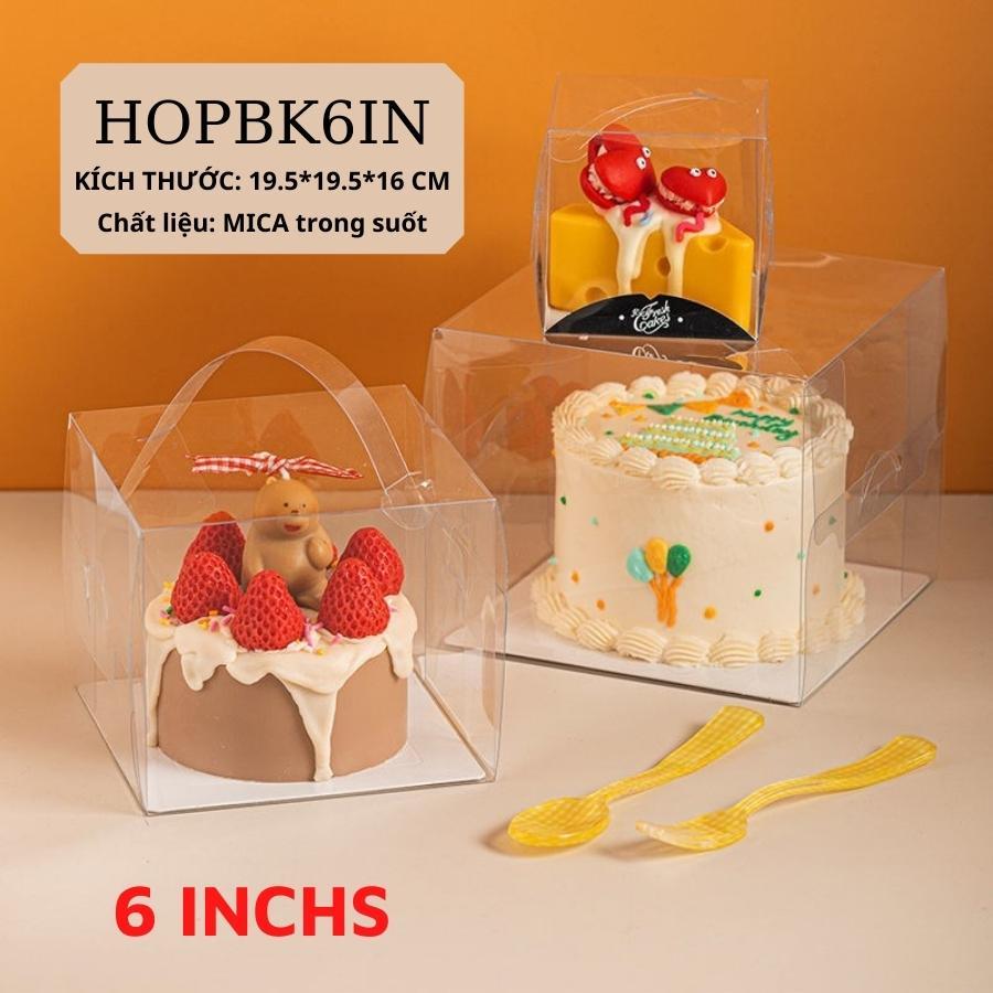 Hộp Đựng Bánh Kem Gato Sinh Nhật Mica Hình Vuông đáy 20x20 CM Phụ kiện Trang Trí Trong Suốt - HOPBK6IN