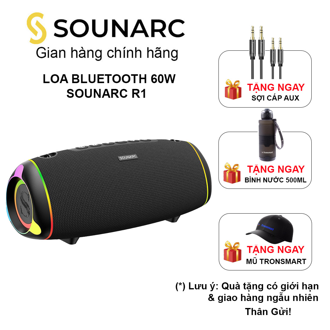 Loa Bluetooth 5.3 Sounarc R2 Công Suất 60W, Chống Nước IPX6, Tích Hợp Pin 6600mAh 15H Chơi Nhạc - Hàng chính hãng