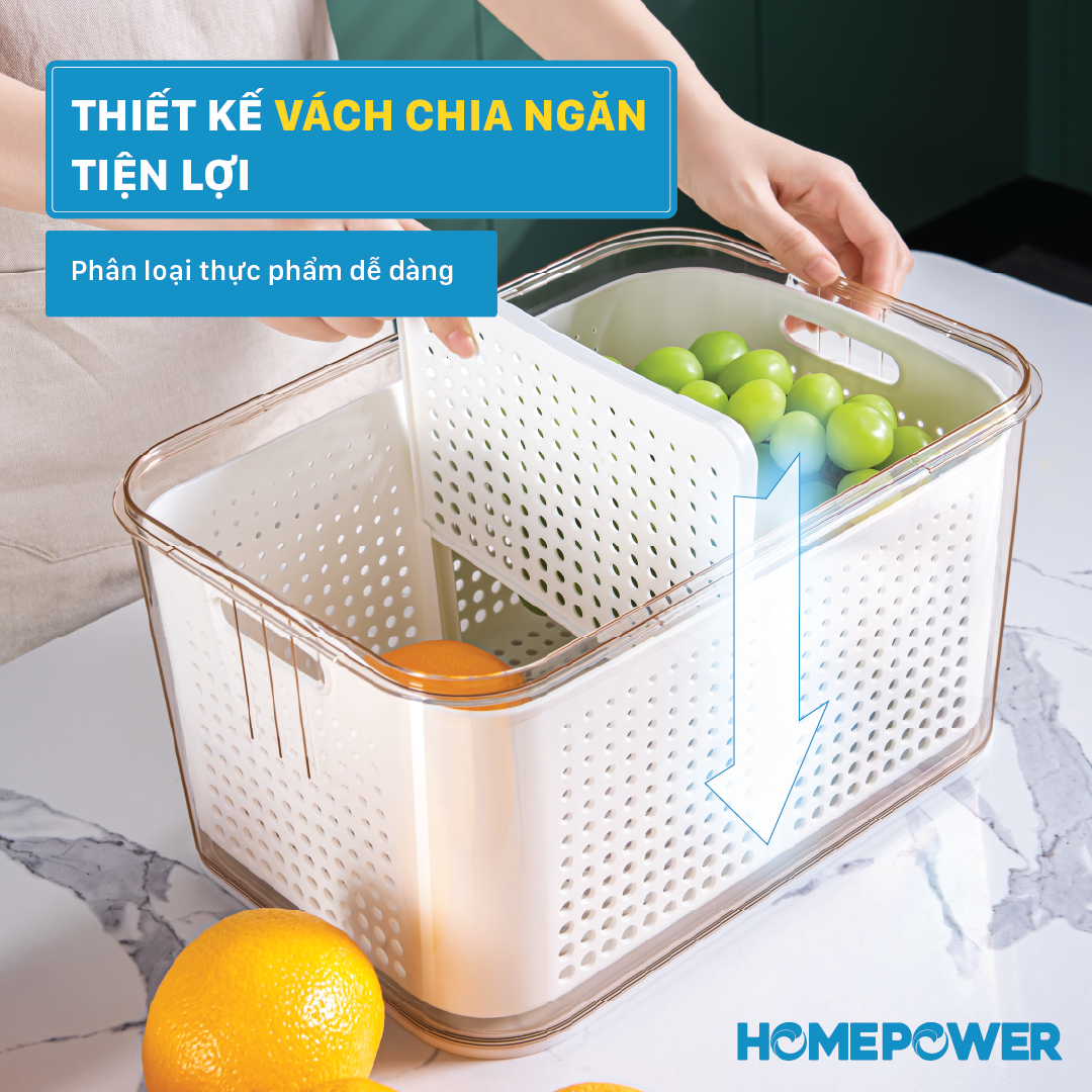 Hình ảnh Hộp nhựa đựng thực phẩm tủ lạnh 2 lớp Homepower ghi chú thời gian bảo quản thông minh kèm rổ thoát nước tiện lợi - Cao cấp