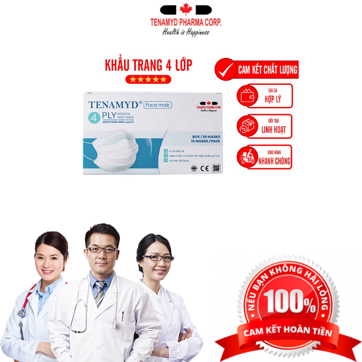 (10 Cái) Khẩu Trang Y Tế 4 Lớp Tenamyd Chính Hãng