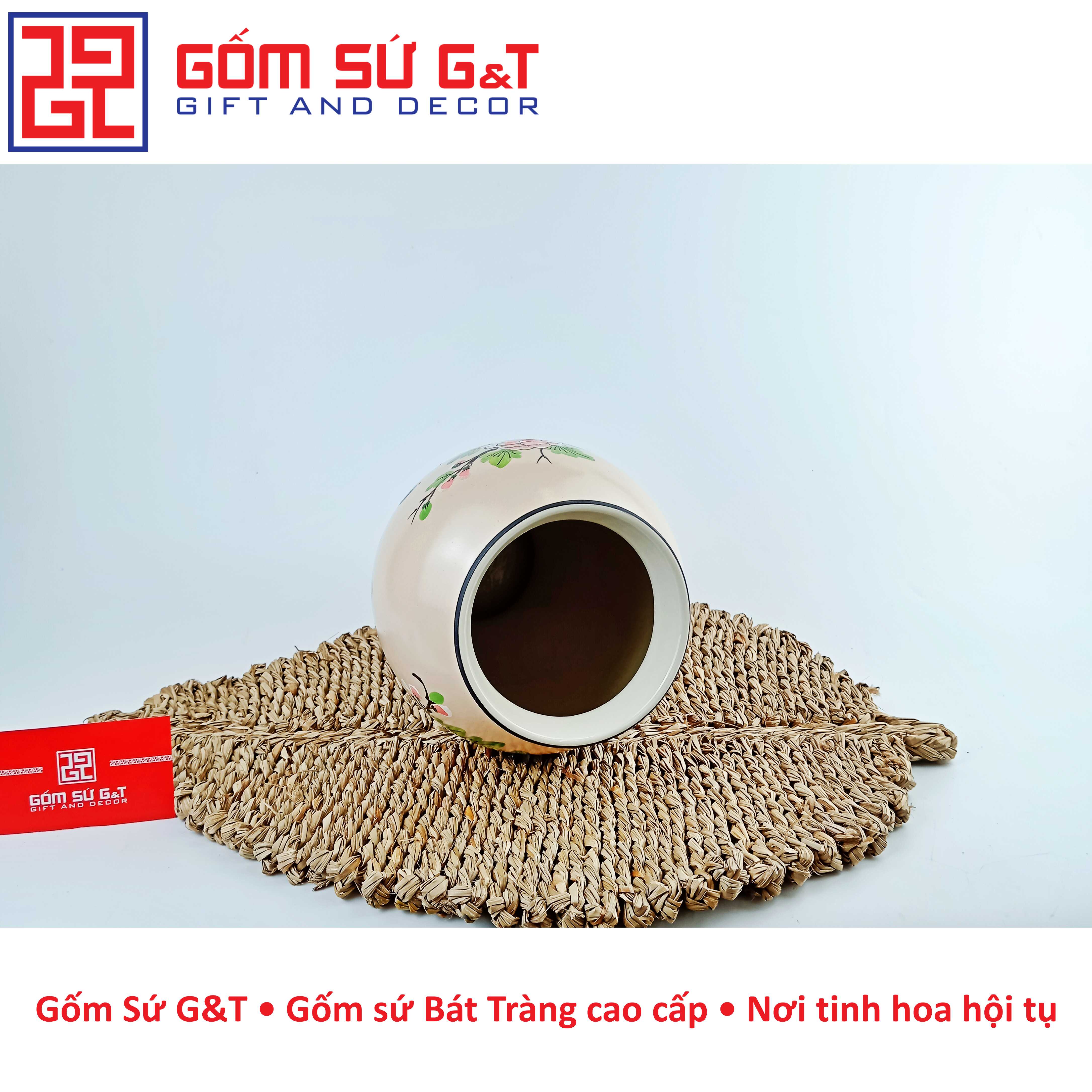 Lọ hoa dáng đùi dế vẽ chim hoa phù dung Gốm Sứ G&T