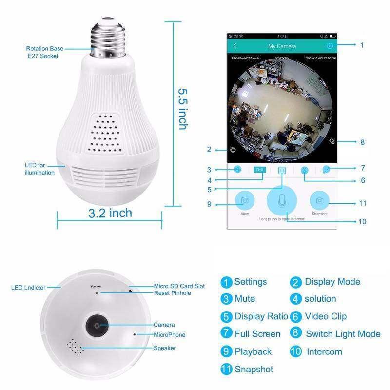 (Lỗi 1 đổi 1)  Camera Yoosee 360 Độ Không Dây Hình Bóng Đèn Mắt Cá Tích Hợp WiFi xem toàn cảnh panorama - Hàng chính hãng