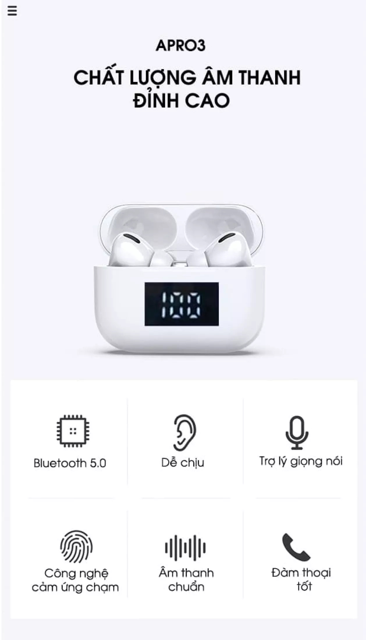 Tai Nghe Bluetooth Không Dây Lanith Apro 3 TWS – Tai Nghe Nhét Tai Không Dây – Bass Ấm – Sử Dụng Liên Tục Tới 4h - TAIAPPRO3