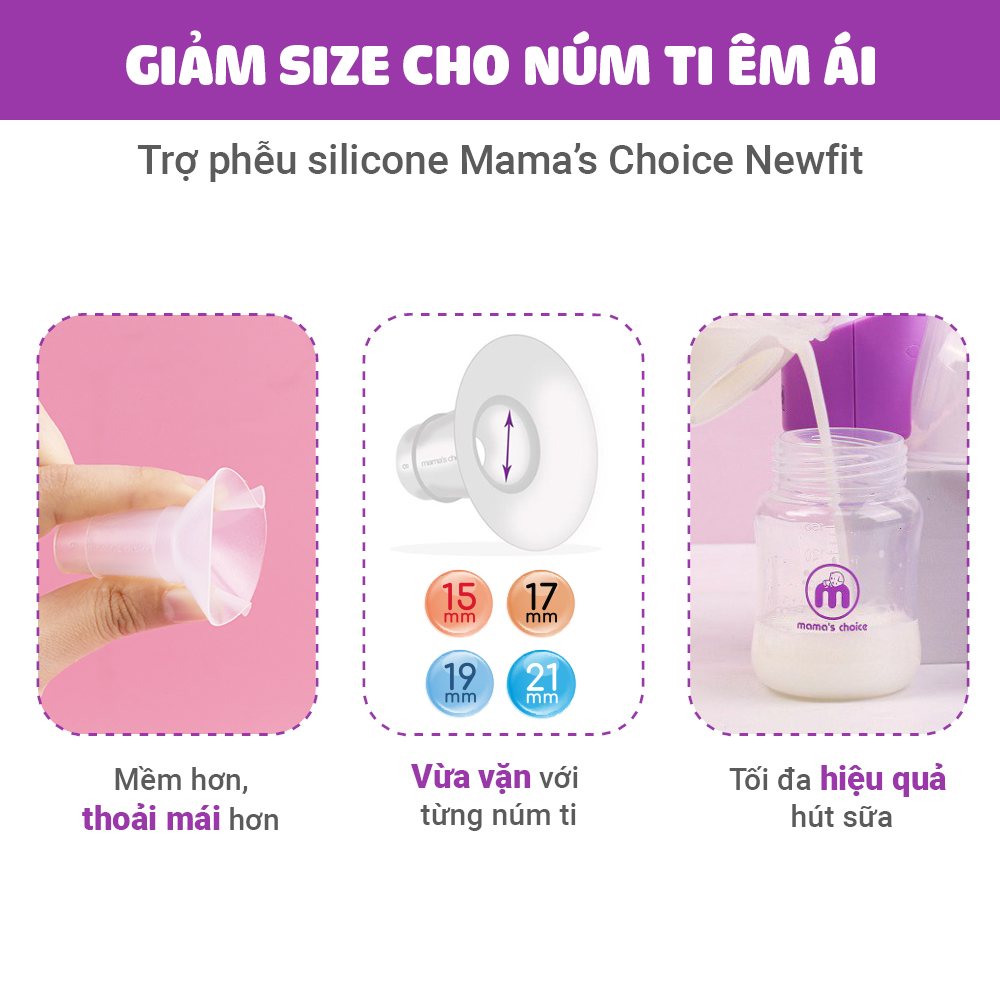 Trợ Phễu Silicone Mama's Choice NewFit, Đệm Hạ Size Phễu Size 15-17-19-21mm, Hút Sữa Hiệu Quả và Êm Ái - 2 Cái GIÁ TỐT
