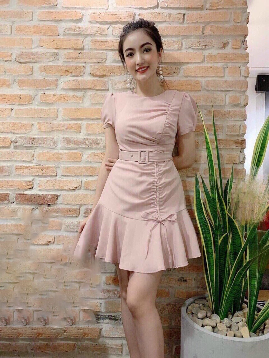 Đầm nhún hông tay phồng