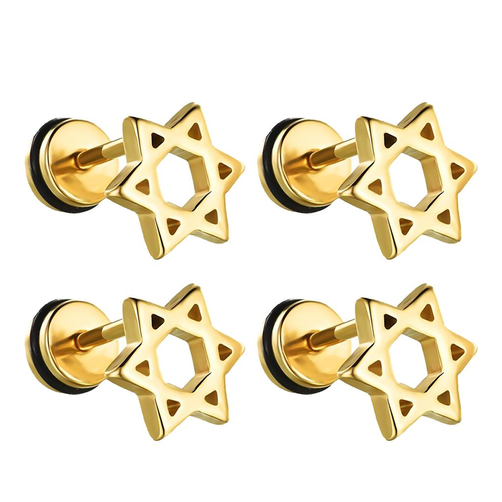 2x Star Of David Stainless Steel Ear Stud Earrings Screw Women Man Gift Gold