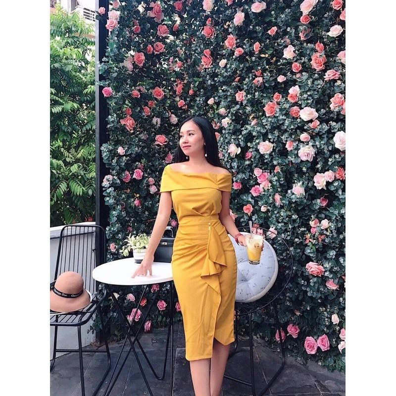 Đầm body bẹt vai kết cườm xinh lung linh kèm hình thật