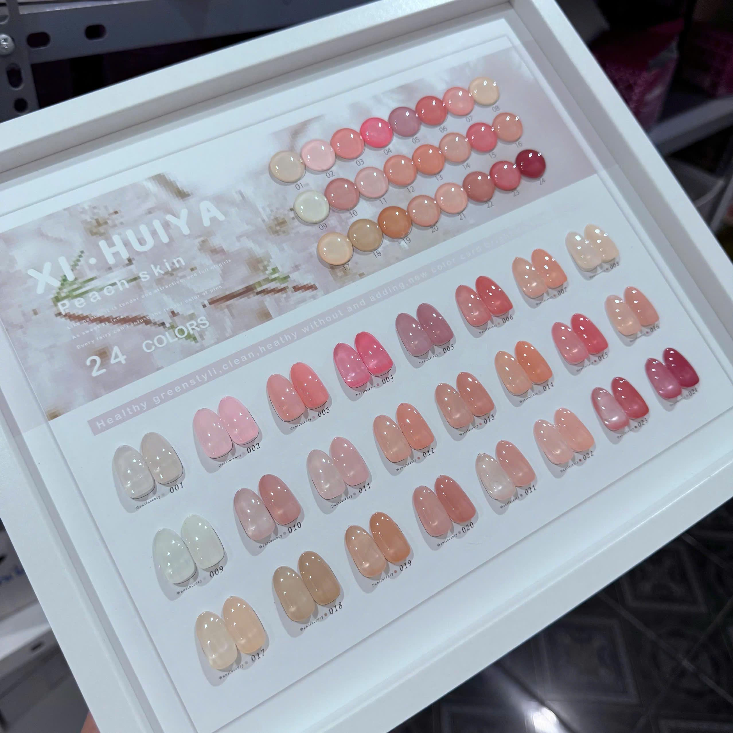 Set Sơn Thạch Đục 24 Màu HUIYA Tông Hồng Làm Nail Siêu Bóng Mướt, Chất Sơn Gel Đậm Đặc Chuẩn Màu Tươi Sáng Tặng Kèm Bảng Màu Peach Skin Nữ Women