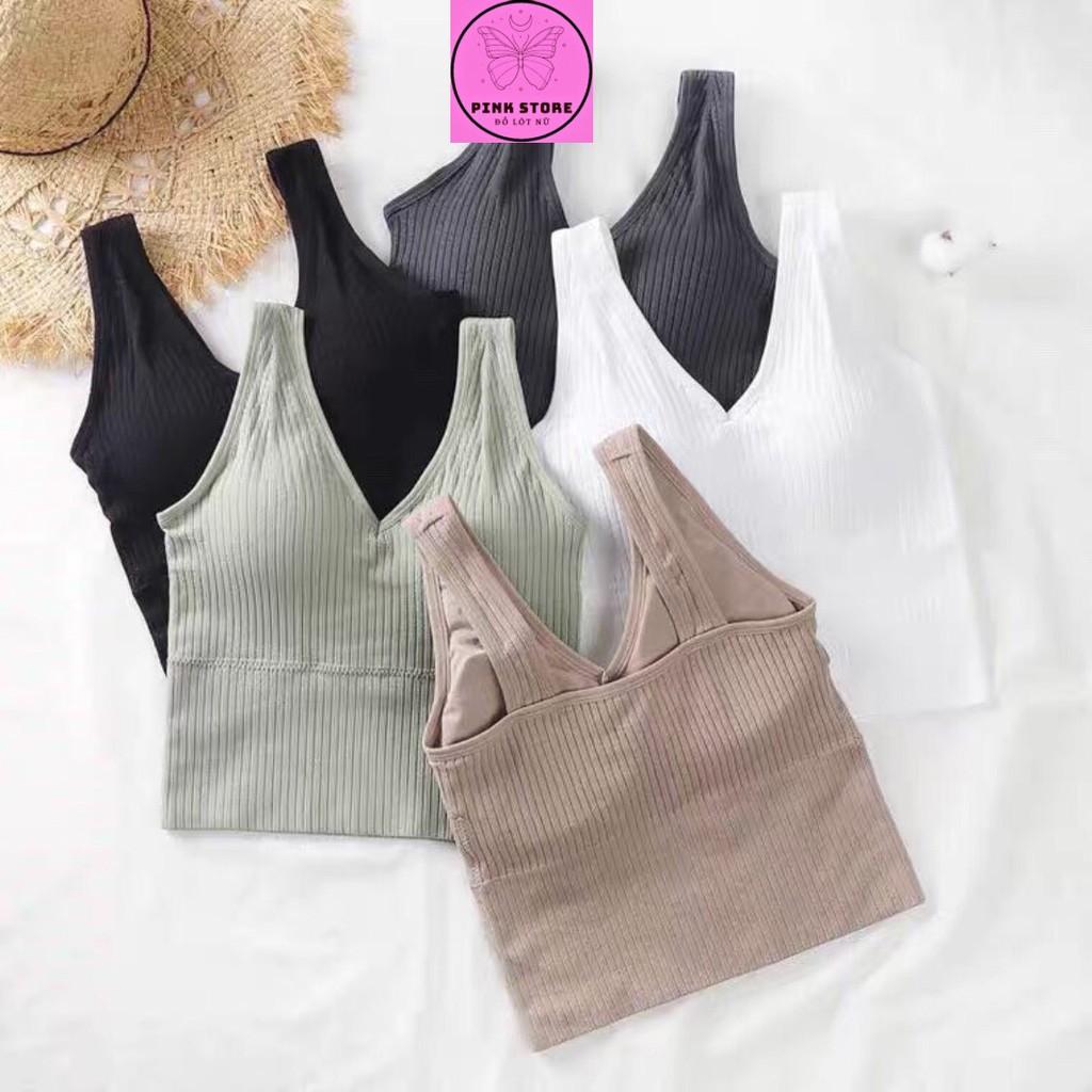 Áo Bra Len Tăm Cotton Cổ Tim Có Đệm Ngực Xuất Nhật PINK STORE