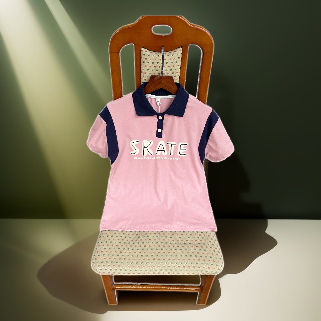 Áo Polo bé gái cộc tay size đại 7-14 tuổi chữ SKATE vải cotton cao cấp co giãn 4 chiều kiểu dáng khỏe khoắn thời trang