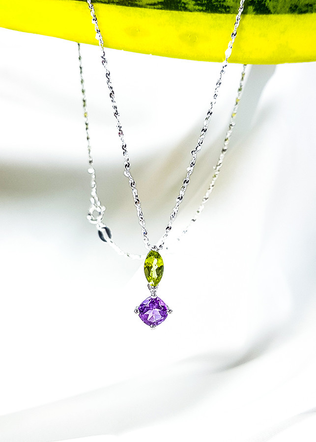 Dây chuyền đá Thạch anh tím kết hợp đá Peridot LAT.181