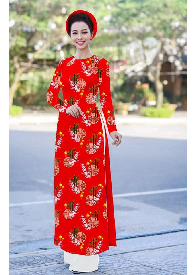 ÁO DÀI TRUYỀN THỐNG LỤA NHẬT IN CÂY TRÚC