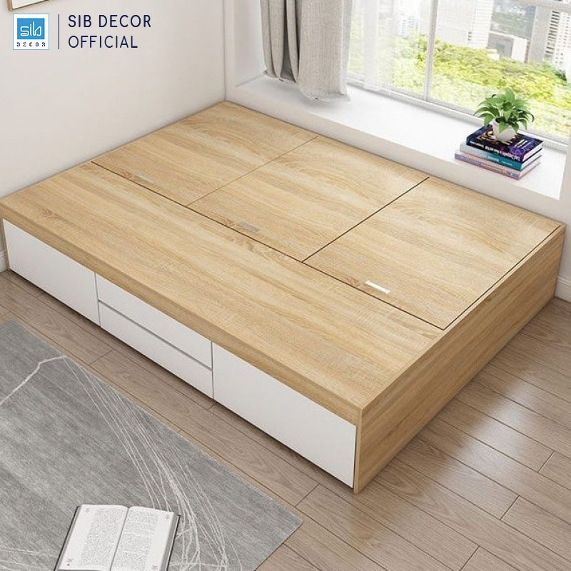 Giường Gỗ Đa Năng Kết Hợp Tủ Đựng Đồ Nhiều Ngăn Lưu Trữ SIB Decor GN19