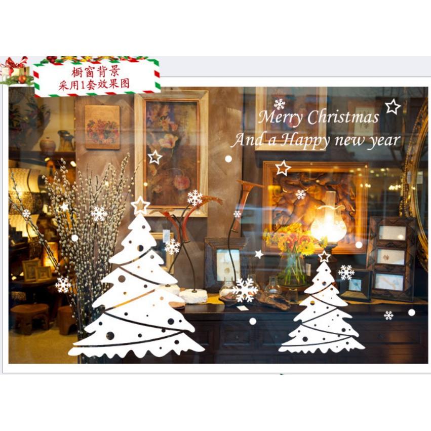 Decal trang trí noel 2 mặt hít tĩnh điện không dơ kính Mẫu hai cây thông trắng