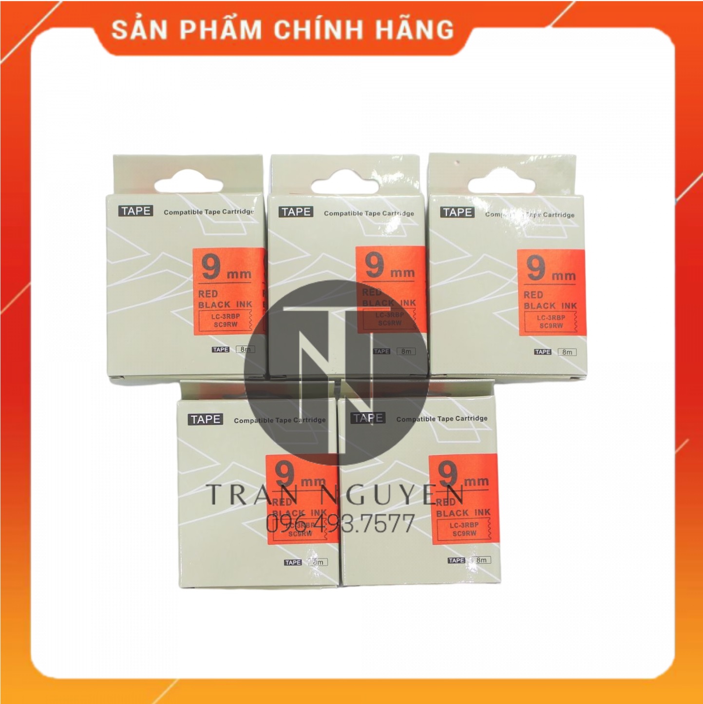 Nhãn in Tepra SC9RW - Chữ đen nền đỏ 9mm x 8m - Hàng nhập khẩu
