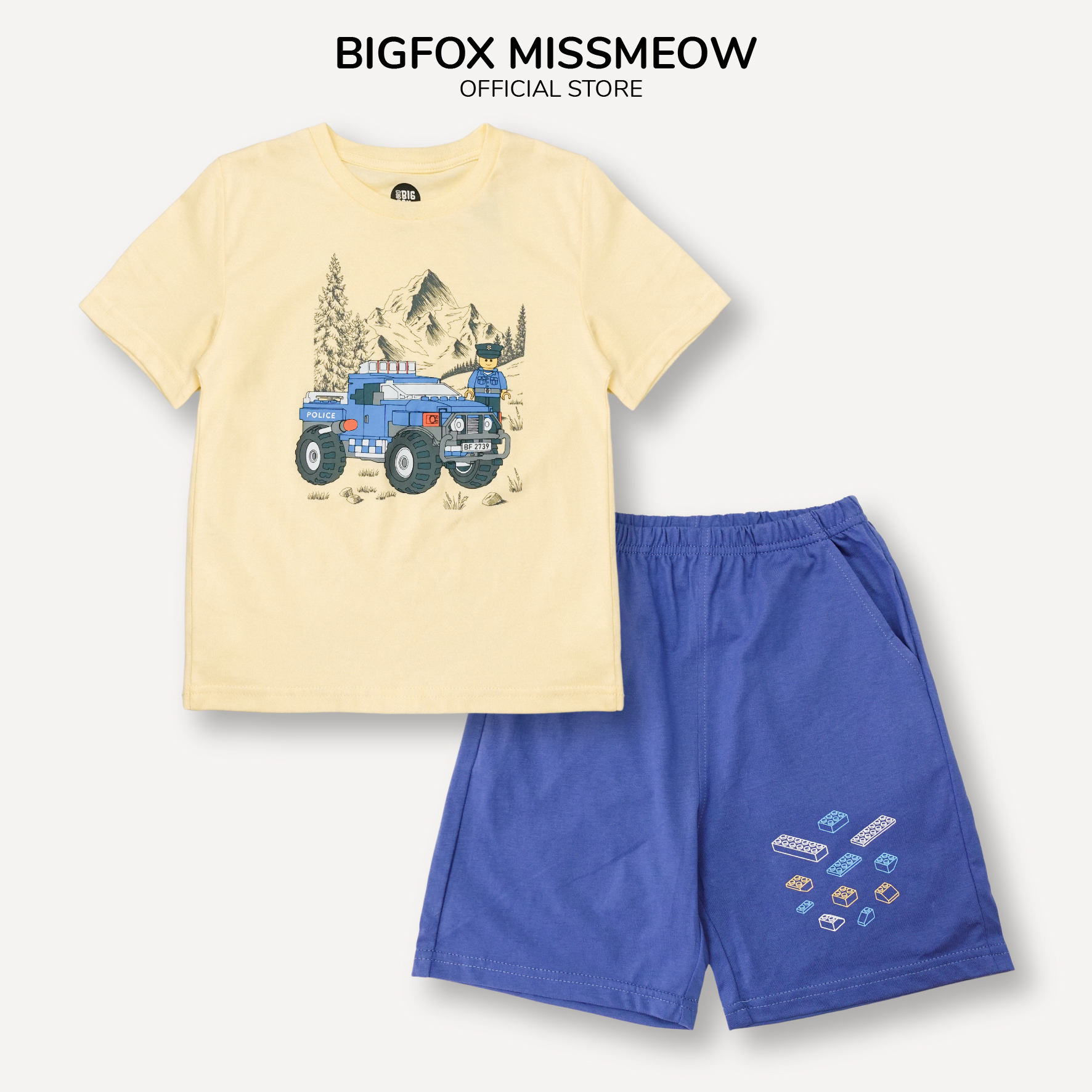 Bộ bé trai cộc tay mùa hè Bigfox Miss Meow, chất cotton kiểu Hàn, in ô tô size đại 3,9,10,11 tuổi 30kg 40kg 1914