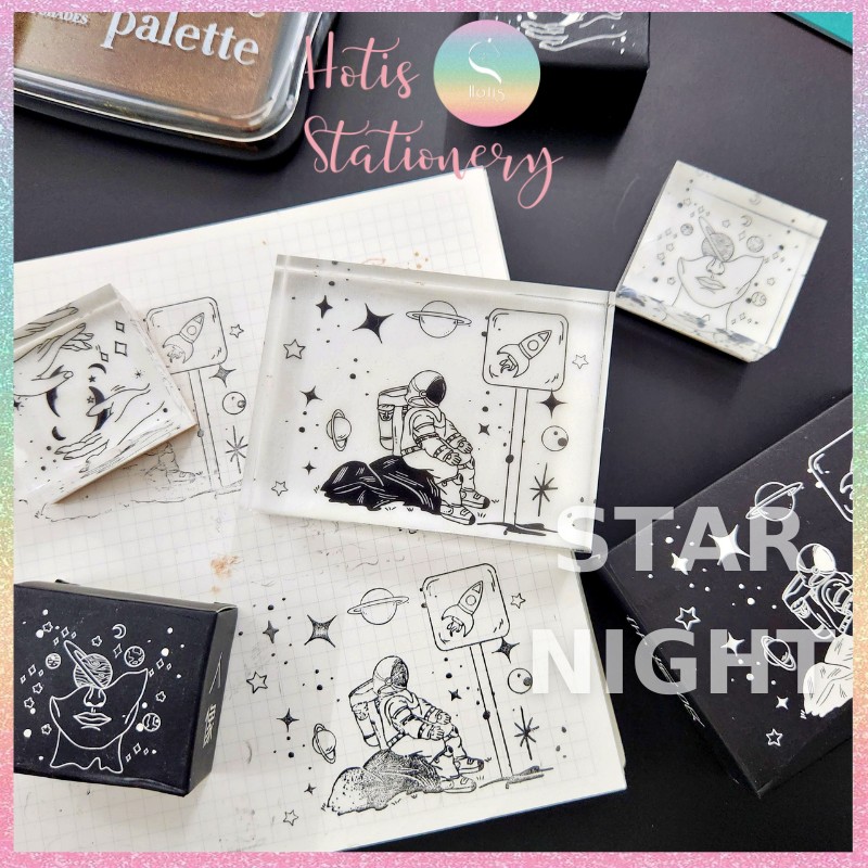 Dấu acrylic trong suốt phi hành gia Star Night làm bullet journal cực xinh