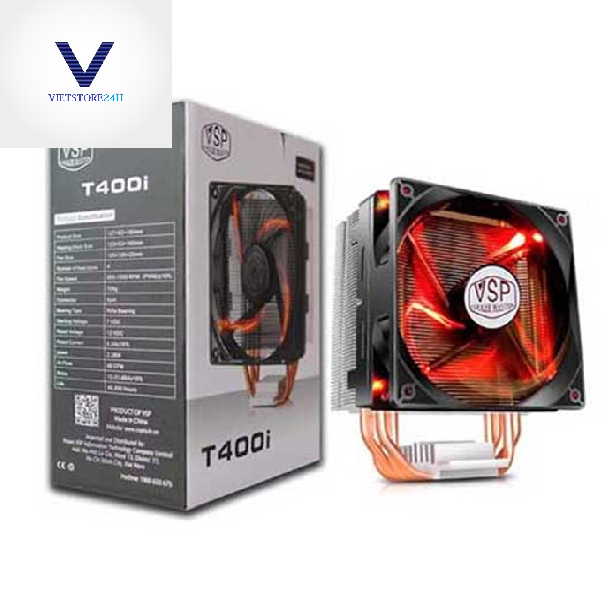 Quạt tản nhiệt VSP Fan LED T400i (Tản 4U, kích thước 12cm, màu Đen) - Hàng chính hãng