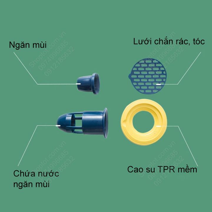 Lõi thoát sàn ngăn mùi làm bằng cao su TPR, nhựa ABS siêu bền, có miếng chắn tóc, chắn rác hiệu quả